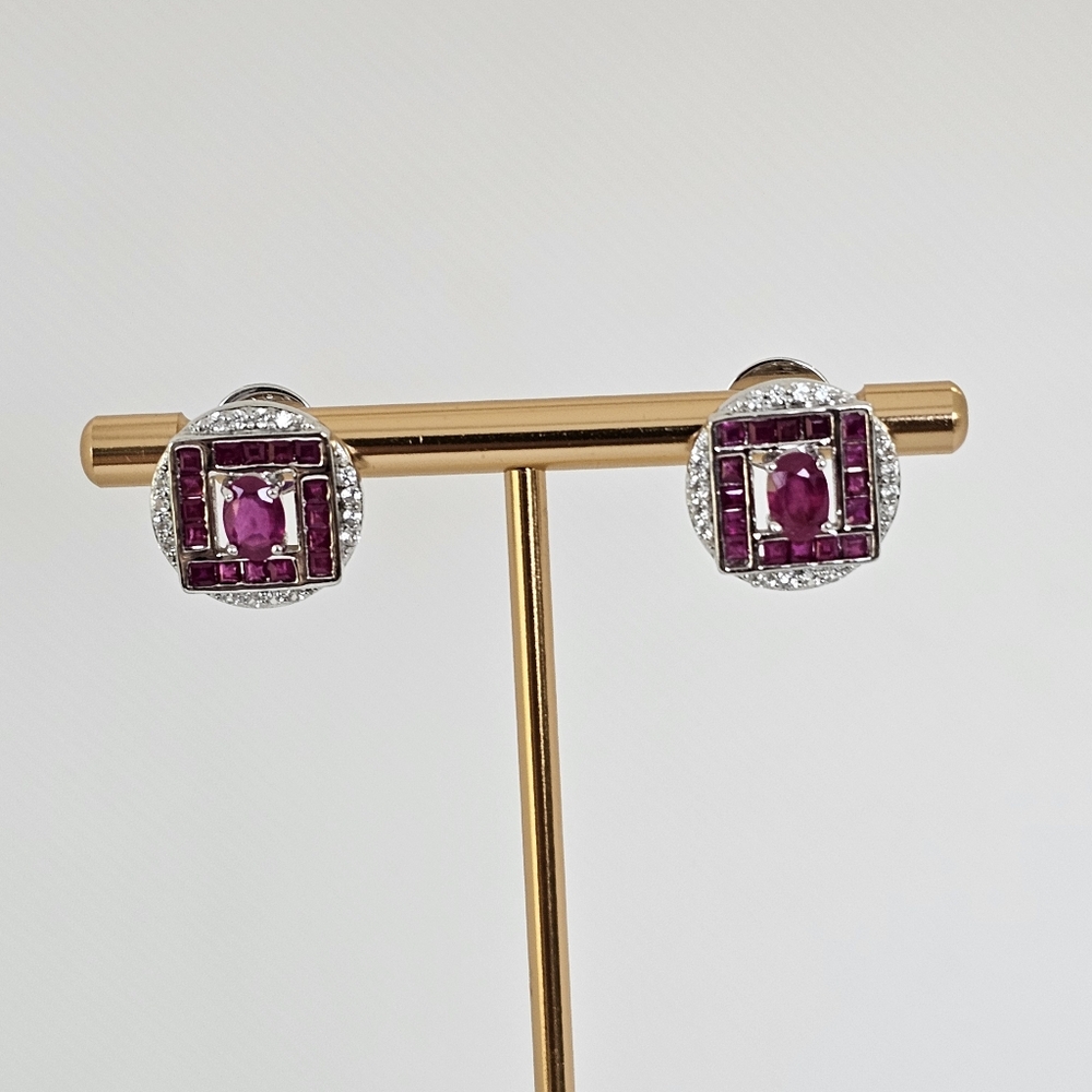 RARITIES 2.45ctw Ruby and 0.35ctw White Zircon Earrings - Picture 4 of 4
